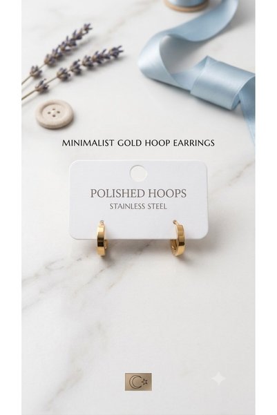 C&On Design Minimalist Stainless Steel Hoop Earrings - Tarnish-Free Gold and Silver Color Options