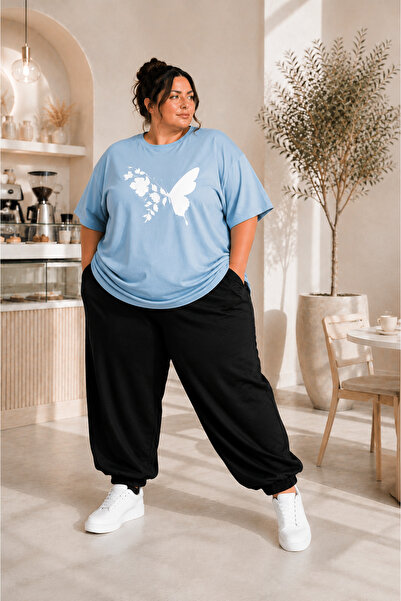Rubonia Women's Plus Size Oversize Butterfly Print 2-Piece Tracksuit Set Comf...