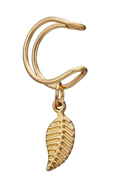 VeeShop Cercel ear cuff, model dublu, cu frunzulita metalica