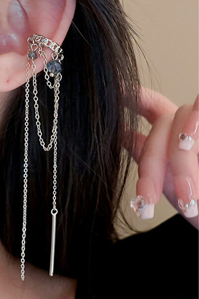 VeeShop Κομψό ear cuff, δαχτυλίδι με πολύπλευρες χάντρες, αλυσίδα και μεταλλι...