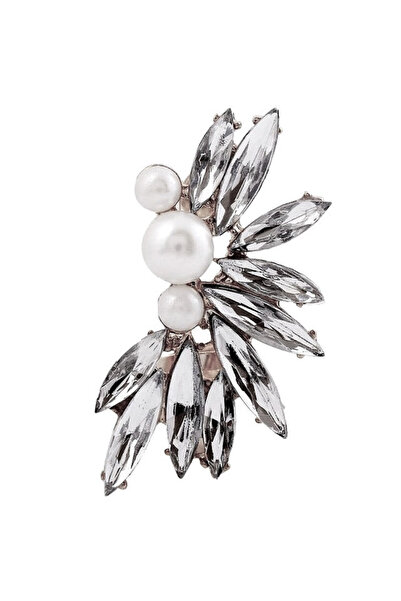 VeeShop Statement ear cuff earrings with long white crystals and three pearls