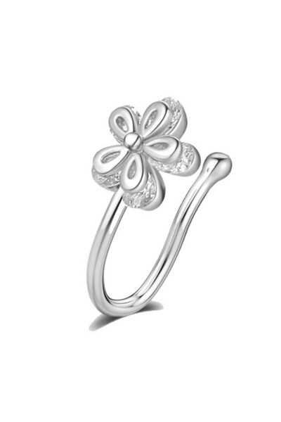 VeeShop Cercel ear cuff minimal, piercing fals pentru nas, floare dubla cu cr...