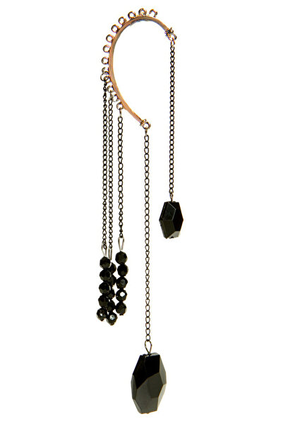 VeeShop Long ear cuff earring with black crystals, chandelier type
