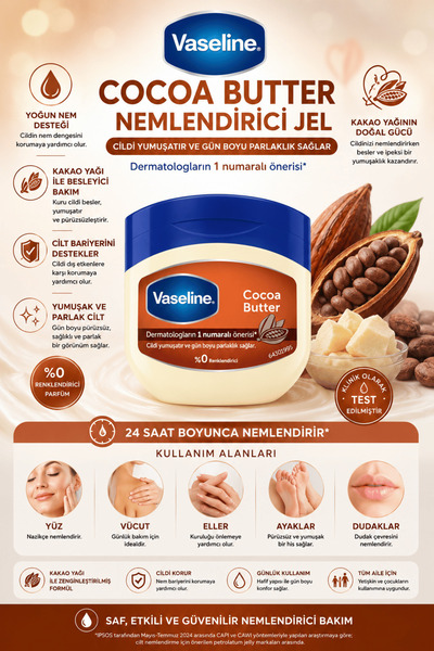 Vaseline Cocoa Butter Nemlendirici Jel 100 ml | Kakao Yağlı Yoğun Nemlendiric...