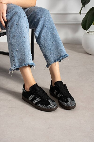 diclepolat Women's Black Silver Stone Sports Shoes Comfortable Sole Casual Sh...