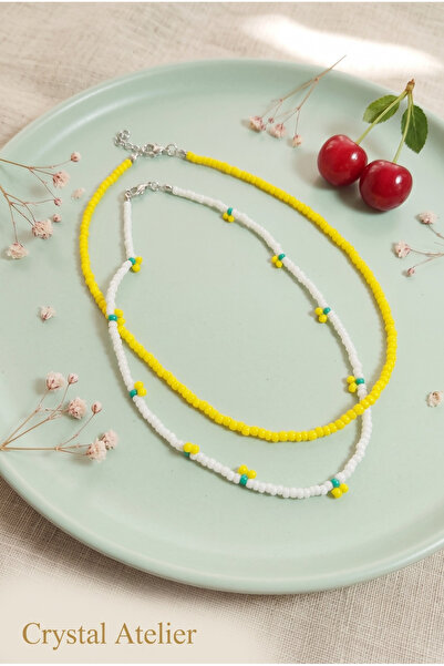 Crystal Atelier 2-Piece Yellow and White Beaded Cherry Necklace