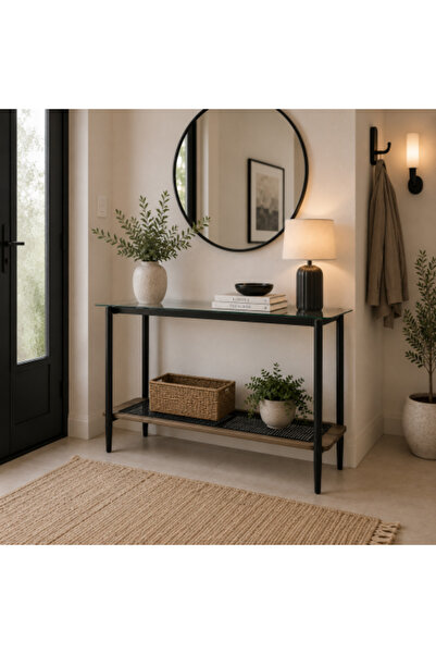 HOMEZ NEED Console table with glass top and modern design