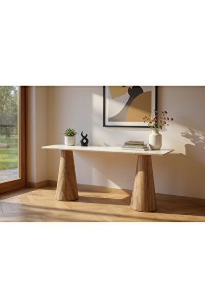 Palma homez طاولة مدخل خشبية بأرجل مخروطية، لون بني وبيج، 140 × 40 × 80 سم