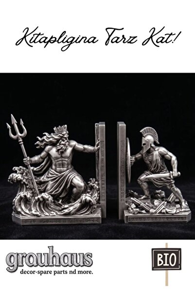 GRAUHAUS Yunan Mitolojisi Poseidon ve Savaşçı Figürlü Odysseus Kitap Tutucu R...