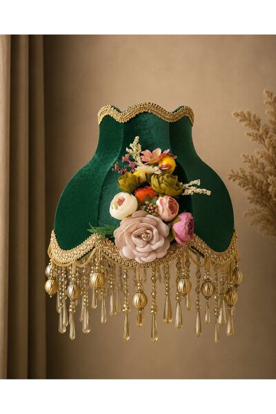 Dekovien Hürrem Green Velvet Covered Handmade Classic Model Lampshade 25cm