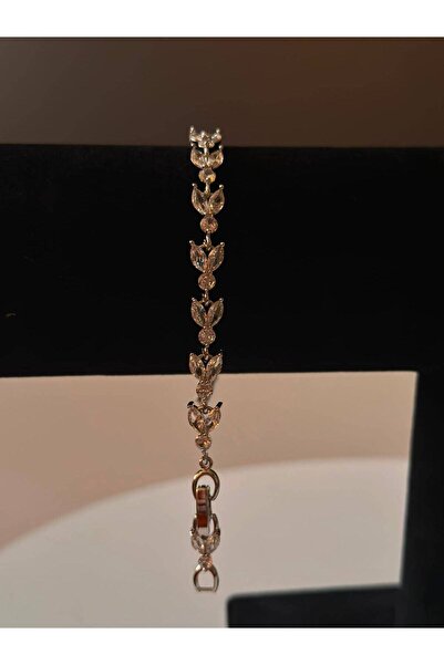 ROYAL SPARK Leaf Detailed Zircon Stone Silver Color Stylish Women's Bracelet