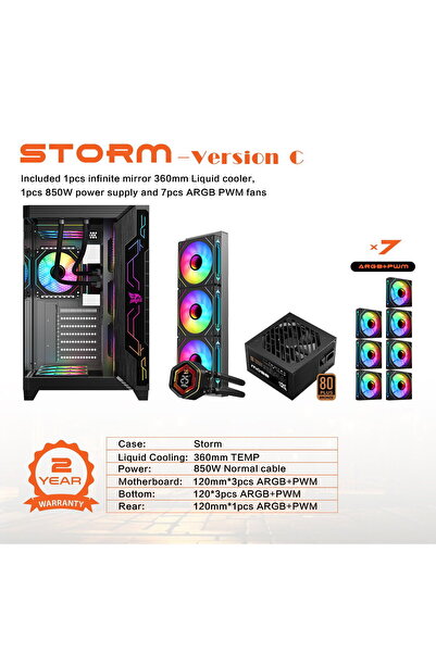 gameagle STORM BİLGİSAYAR KASASI / 850W + 80 POWER / 360 MM SIVI SOĞUTMA DERECELI (SİYAH)