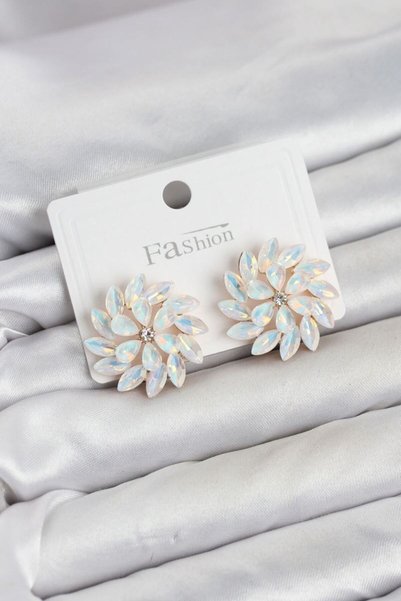 naque White Color Crystal Stone Flower Model Women's Earrings Tj-Bkp11921