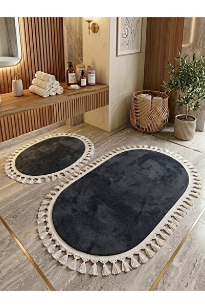 DECORA CASA HOME COLLECTİON Luxury Set of 2 Oval Bath Mats 60X110/ 60X50 Non-...
