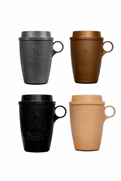 Moyvera Plastik Mug Bardak Kapaklı Hafif Taşınabilir Kupa