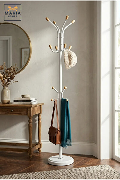 MARIA HOMES Freestanding Coat Rack with Multiple Hooks and Round Base, Floor-...