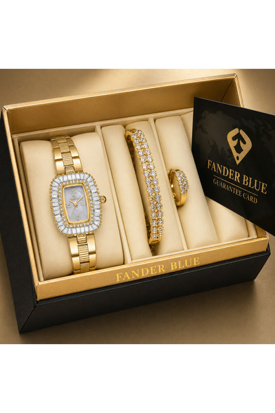 FANDER BLUE Fender Blue Women's Luxury 3-Piece Set – All Gold with Pearl Whit...