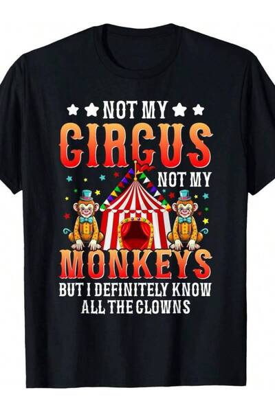 Astogria13 Plus Size Graphic T-Shirt Black Tee With Colorful Circus Theme - "...