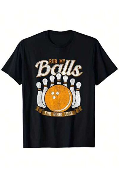 KYMC07 Funny Bowling Graphic T-Shirt "Rub My Balls For Good Luck" Saying Heav...