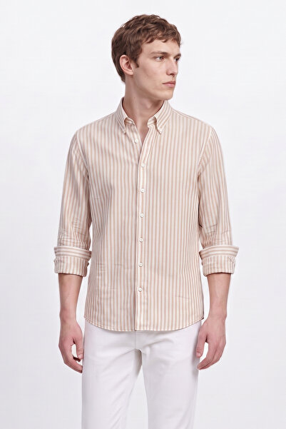 AC&Co / Altınyıldız Classics Men's Mink-White 100% Cotton Comfort Fit Relaxed...