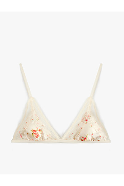 Koton Lace Detailed Floral Patterned Underwireless Unpadded Satin Bra