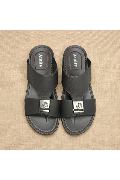 Lucky Steps Men's Premium PU Leather Slide Sandals Metal Horse Buckle Texture...
