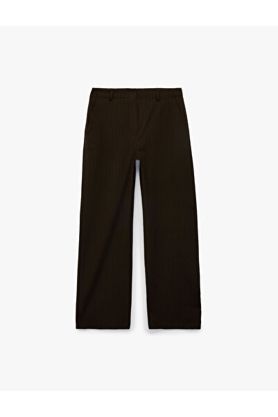 Koton High Waist Pocket Detailed Striped Wide Leg Fabric Trousers