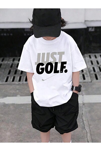SVART WEAR تي شيرت للأطفال والمراهقين مطبوع عليه Just Golf، مصنوع من القطن بن...