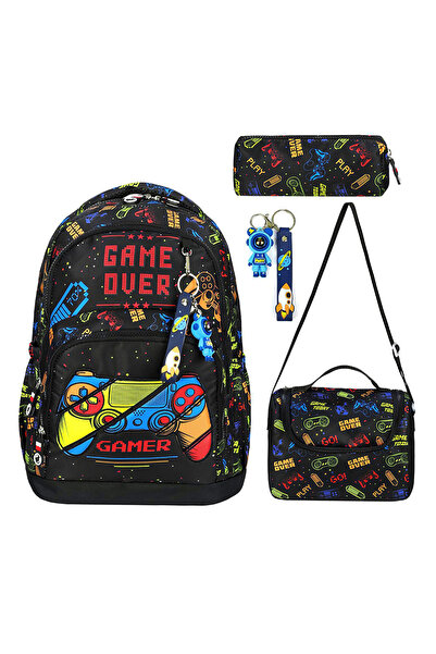 Denokids Game Boy Elementary School 4-Piece Bag Set - Backpack, Lunch Bag, Pe...