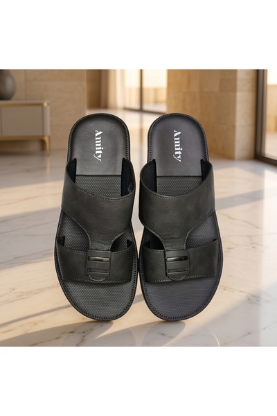 Lucky Steps Men's Modern Saudi Style Slide Sandals with Metal Buckle Wear-Res...