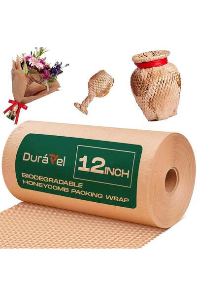 Duravel 12 Inch Biodegradable Honeycomb Cushioning Wrap Paper Roll-20 Meters