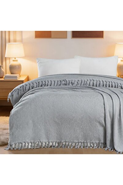 ARYILDIZ HOME 240X260 cm Bamboo Jacquard Fringed Pique - Gray