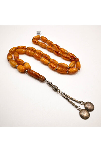 Generic Antique Bagha Sharba & Silver Rosary 33 Beads 9x16mm Honey Amber Pray...