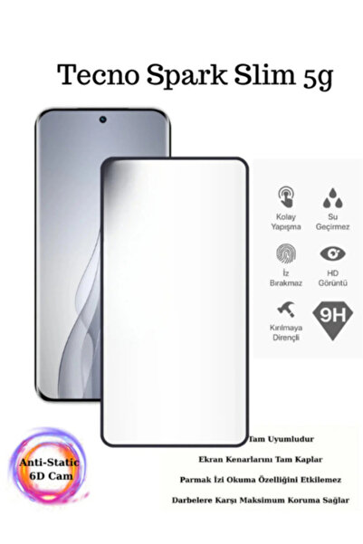 CaseTechnoo Tecno Spark Slim 5g Uyumlu 6D Tam Kaplayan Anti-Static Kırılmaz Cam