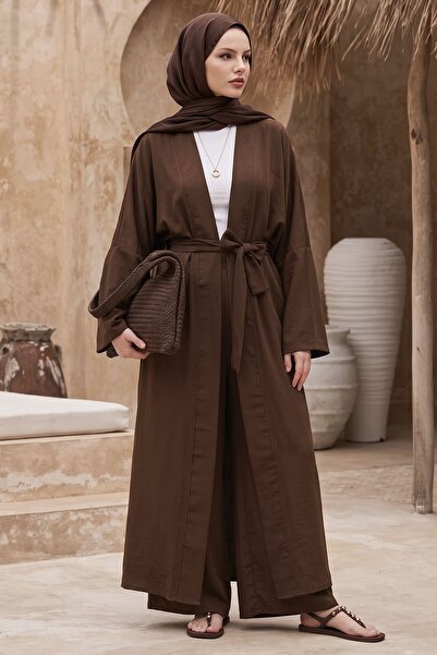 InStyle Kimono Pantolonlu Kahve Takım