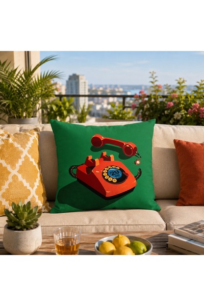 Piloji Retro Telephone Pattern Throw Pillow Cover 43X43 cm Digital Printed Vi...