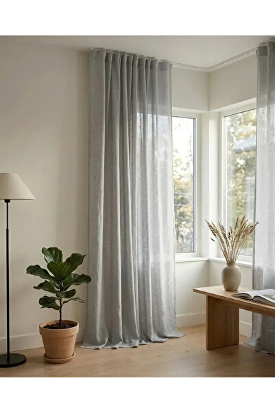 Leo Boutique Curtain Keten Düz Tül Perde - Pilesiz - Ekstrafor Büzgülü - Ütü ...