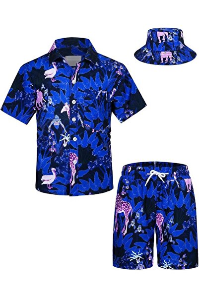 OEM Set cămașă hawaiană și pantaloni scurți pentru băieți, cu imprimeu tropic...