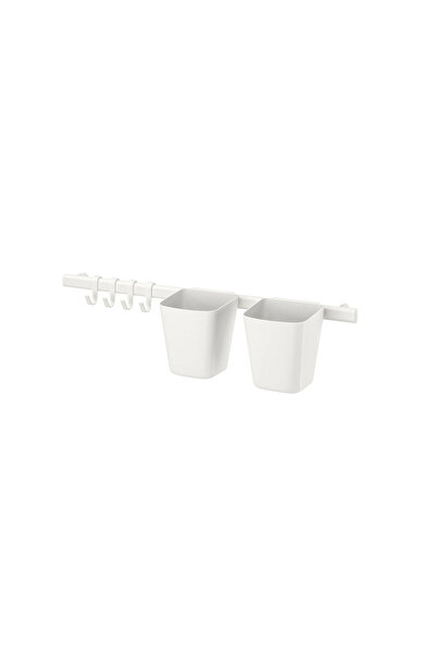 IKEA SUNNERSTA duvar rayı, beyaz, 4 kancalı ve 2 kutulu set