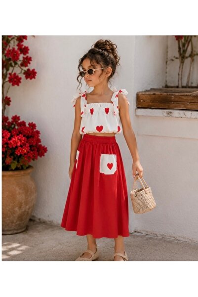 Tinypeople Girl's Hearted Summer Skirt Set Stylish Two-Piece Combination