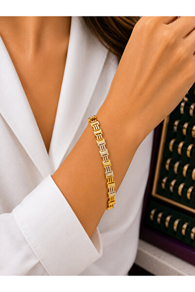 AMOOR MİLANO Kadın Xuping Rose Gold Kristal Taşlı Geometrik Link Bileklik