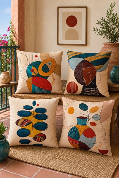 EVPANYA Bohemian African Themed Patterned 4-Piece Throw Pillow Cover Set