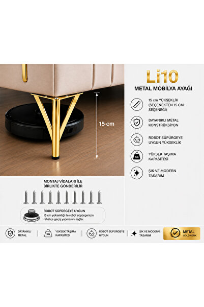 Store Metal 15 cm Gold ( altın ) Koltuk Kanepe Tv ünitesi Baza Dolap ayağı
