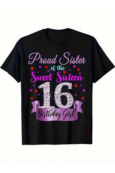 23ERVA 16 قميصًا لامعًا بتصميم "Proud Of Sweet 16" مع تصميم عيد ميلاد باللوني...