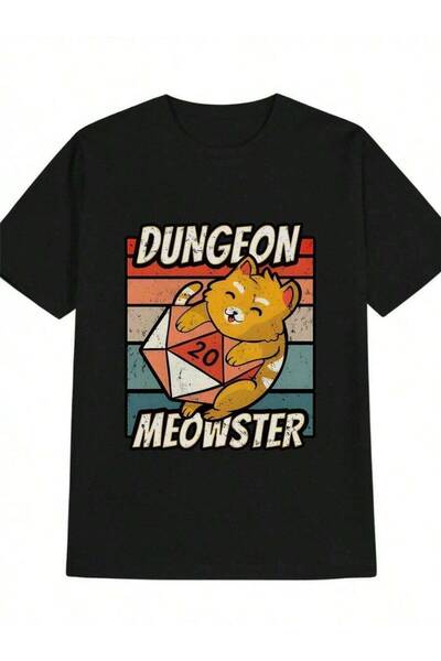 45 BPM تي شيرت رجالي بتصميم ألعاب الفيديو الكلاسيكية Dungeon Meowster D20 Dic...