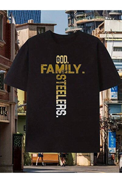 4CR [Plus Graphic T-Shirt] Black Urban Style Plus Size Tee With Vertical 'GOD...