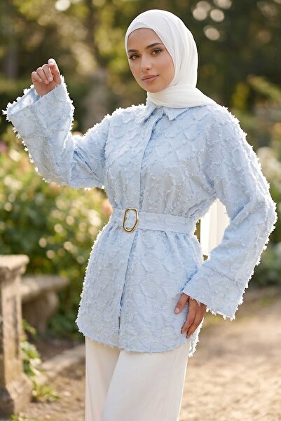TOFİSA Tasseled Belted Tunic Baby Blue - 28723-Bebe-Mavi