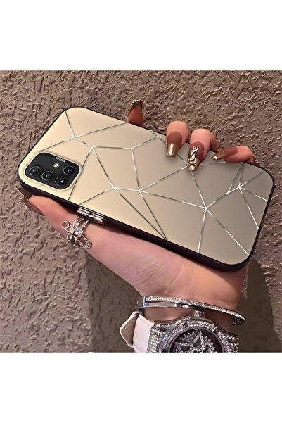 SLIMFELT Samsung Galaxy A51 4G Uyumlu şık geometrik çizgi baskılı sert kılıf,...