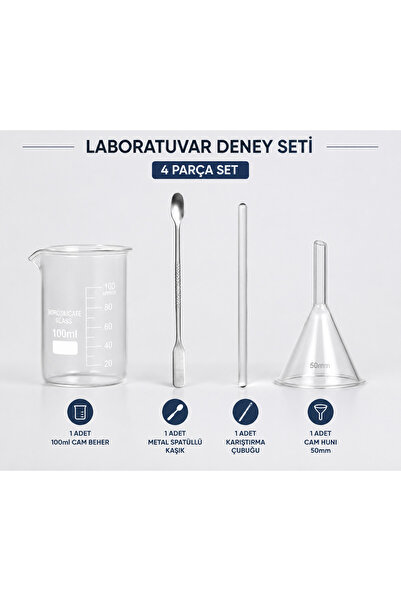 ŞİŞEDÜKKANI 100 ml Borosilikat Cam Beher Laboratuvar Deney Seti - 50 mm Cam H...