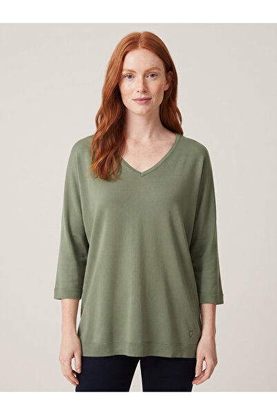 Neden Tekstil V-Neck Basic Women's Blouse - Khaki
